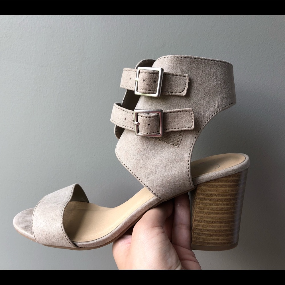 Taupe block heel sandals
